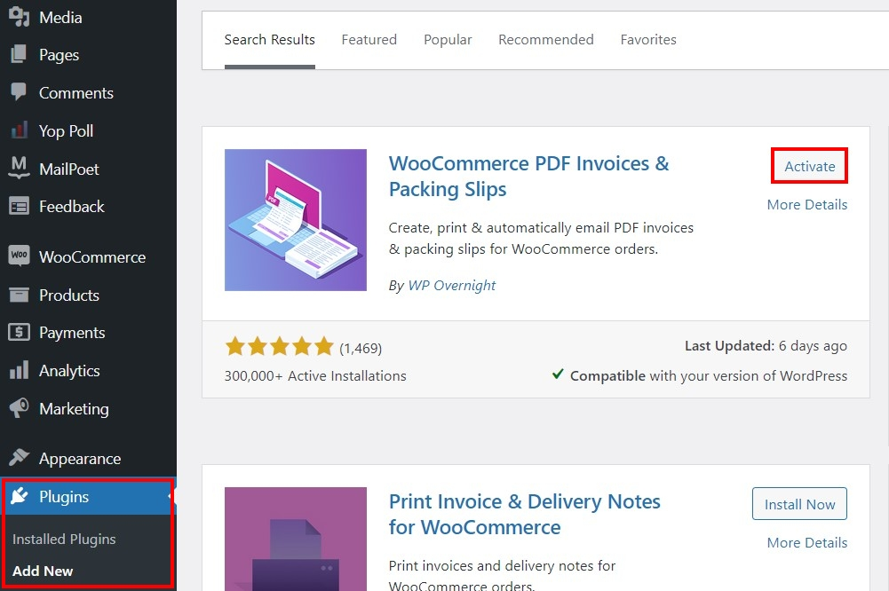 Image: Screenshot of the plugins page in the WordPress backend