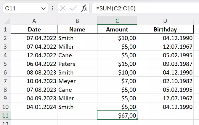Screenshot of the SUM function in Google Sheets Screenshot of the SUM function in Google Sheets