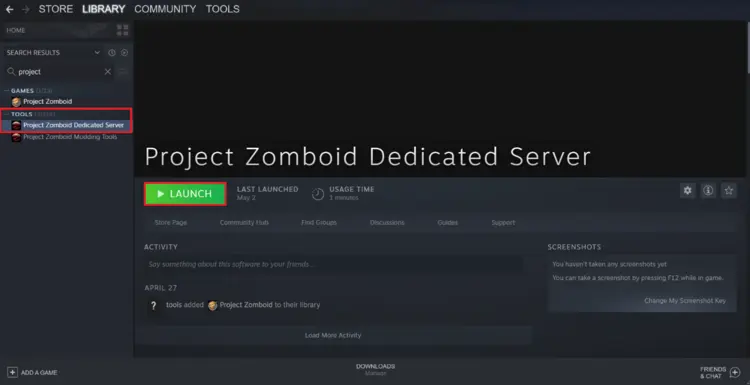 Home page of the Project Zomboid dedicated server application on Steam Home page of the Project Zomboid dedicated server application on Steam