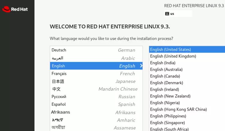 Choosing the language for the RHEL 9 installation Choosing the language for the RHEL 9 installation