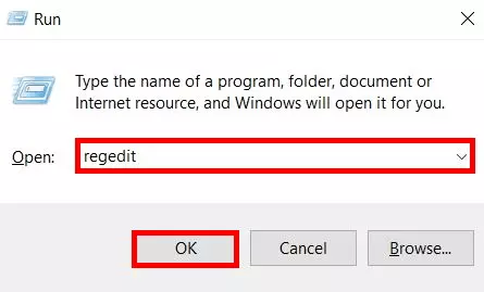 Image: Windows 10: Run dialog “regedit”