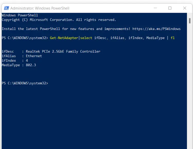 Setting the adapter via PowerShell Setting the adapter via PowerShell
