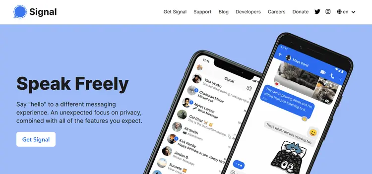 Screenshot of the Signal website Screenshot of the Signal website