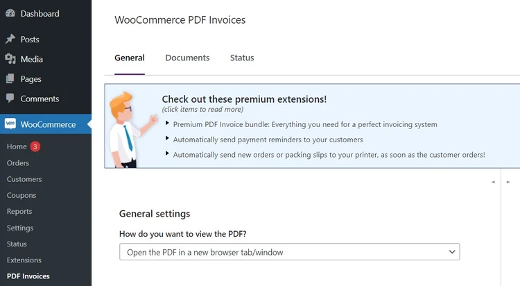 Screenshot of plugin WooCommerce PDF Invoices & Packing Slips in the WordPress backend Screenshot of plugin WooCommerce PDF Invoices & Packing Slips in the WordPress backend