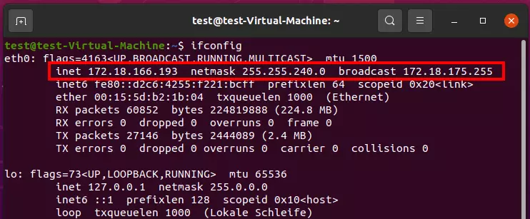 Image: Ubuntu 20.04: Output for the command “ifconfig”