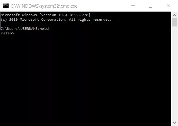 Image: Command prompt for Netsh commands