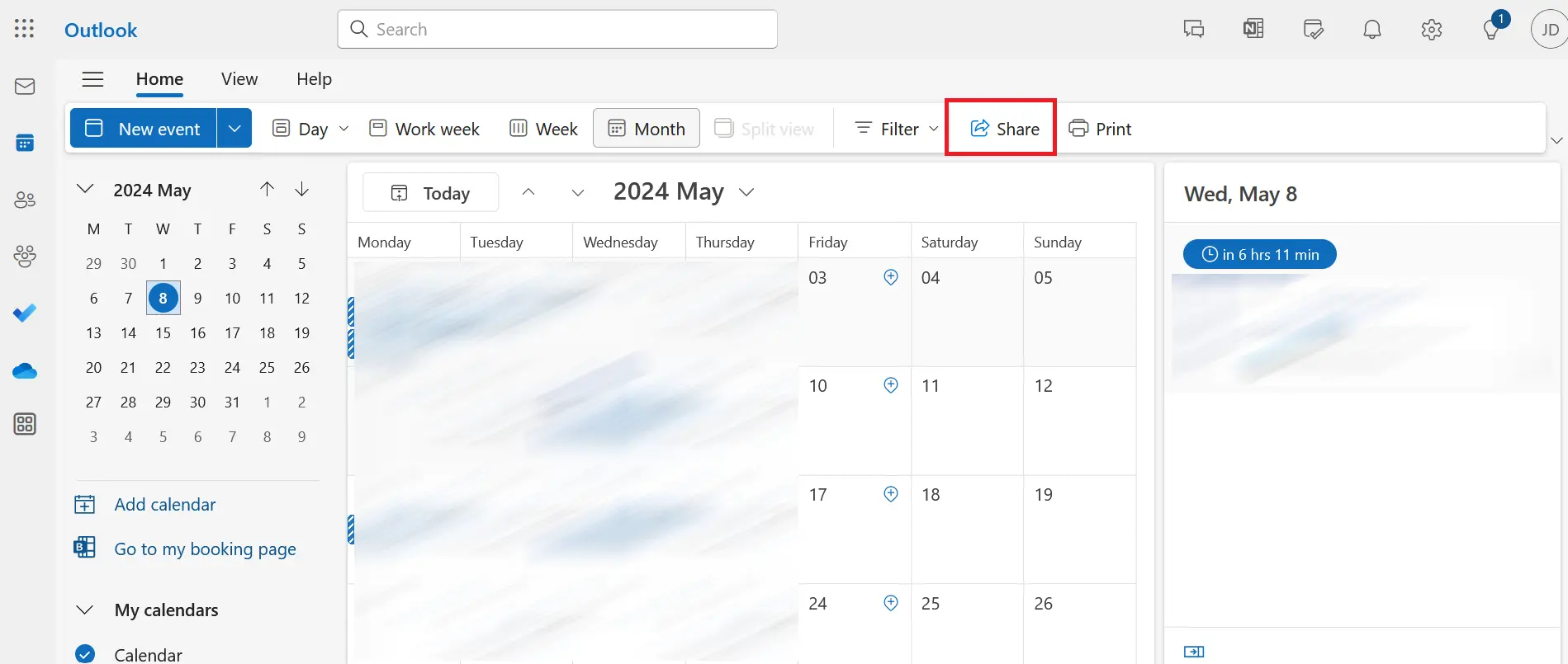 Outlook on the Web: Toolbar in the calendar view Image: Outlook on the Web: Toolbar in the calendar view