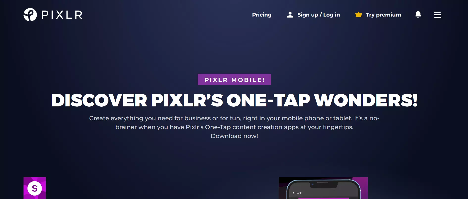Screenshot of Pixlr Mobile page on Pixlr’s website Screenshot of Pixlr Mobile page on Pixlr’s website