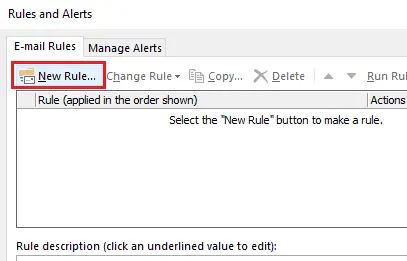 Image: Outlook: The Rules and Alerts dialog box