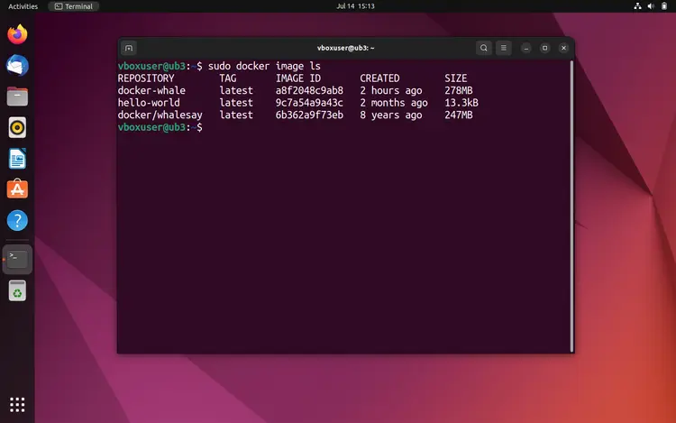 Overview of all local images in the Ubuntu terminal Overview of all local images in the Ubuntu terminal