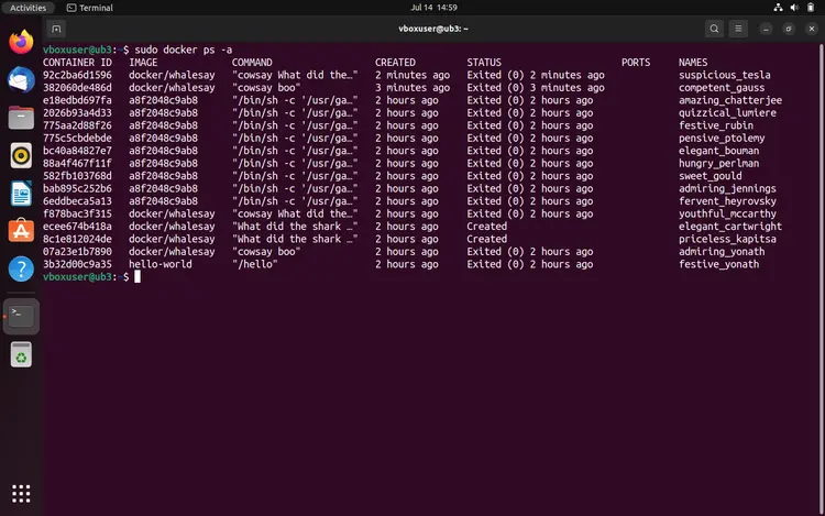 Overview of all containers on the local system Overview of all containers on the local system