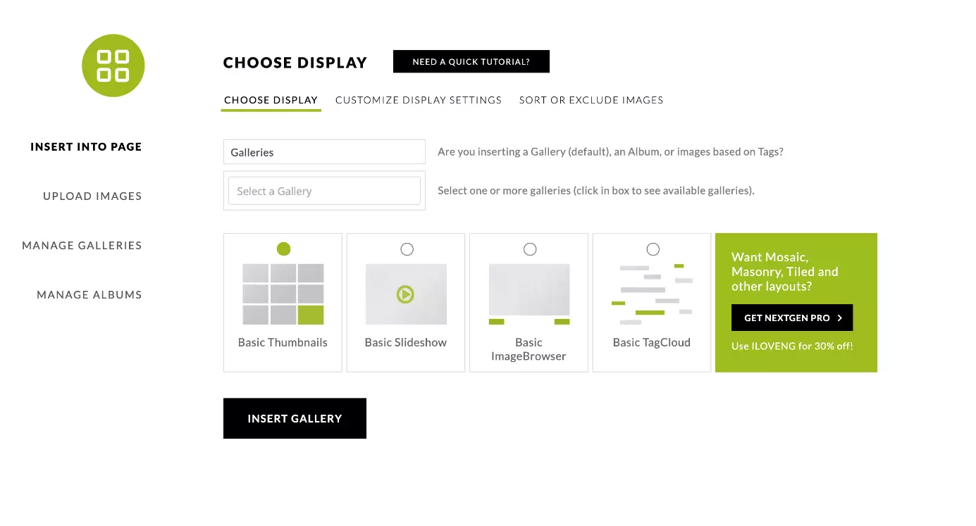 Image: Design selection in NextGEN Gallery