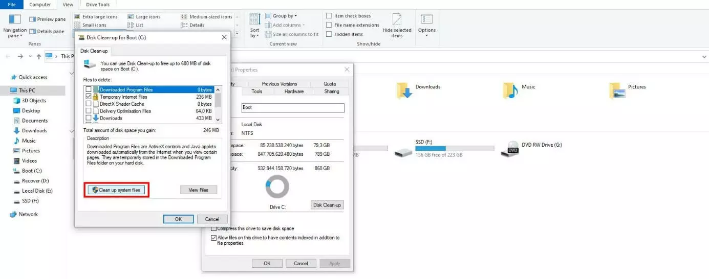Image: Windows Disk Cleanup: selecting files to be deleted