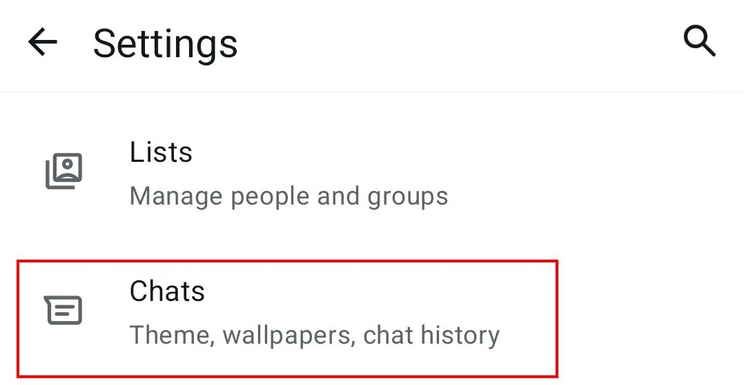 Image: WhatsApp menu “Chats”