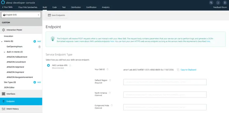 Alexa Developer Console: web service endpoint selection Alexa Developer Console: web service endpoint selection