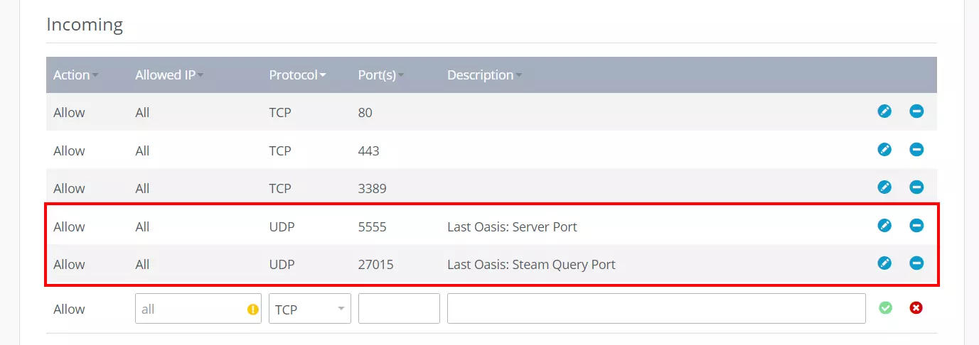 Image: Last Oasis server: port release in IONOS Cloud Panel
