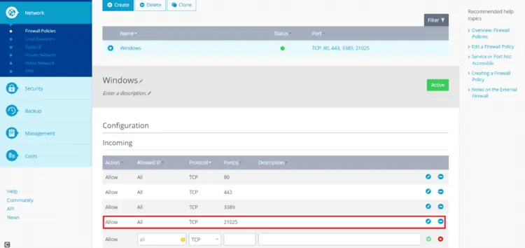 List of allowed ports in the Cloud Panel List of allowed ports in the Cloud Panel