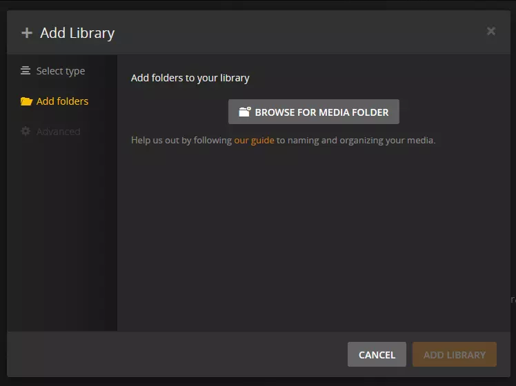 Adding a media file to the Plex server Adding a media file to the Plex server