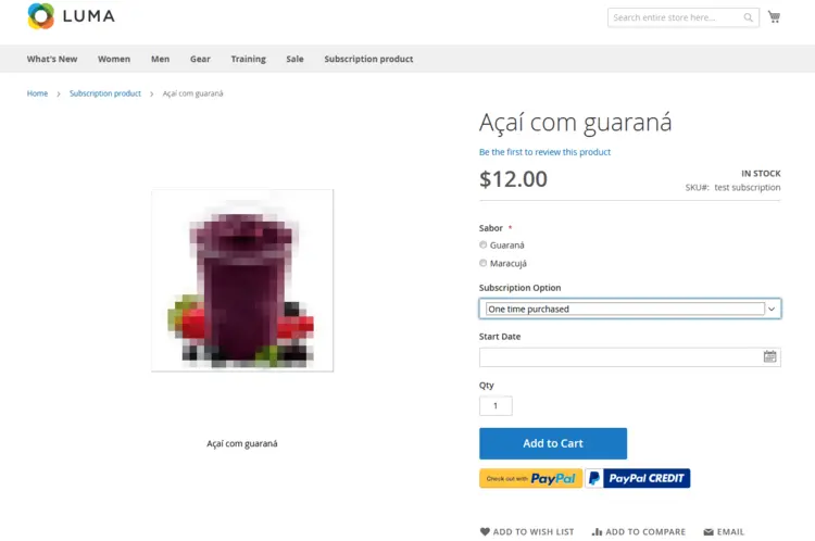 Screenshot of a test website with the Magento plugin Subscription and Recurring Payment Screenshot of a test website with the Magento plugin Subscription and Recurring Payment