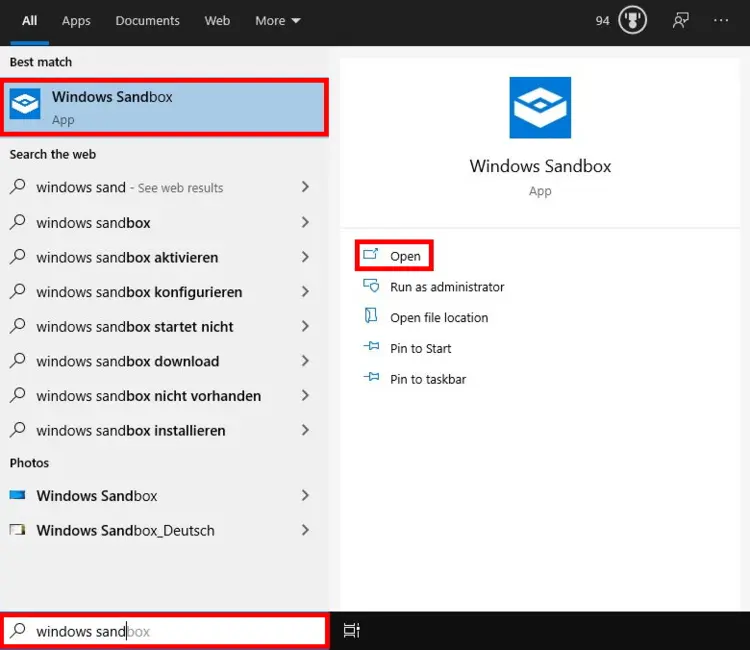 Opening Windows Sandbox Opening Windows Sandbox