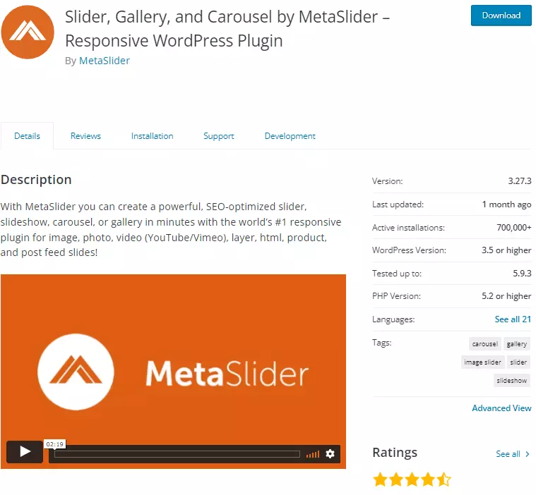 Image: Screenshot of the MetaSlider WordPress plugin