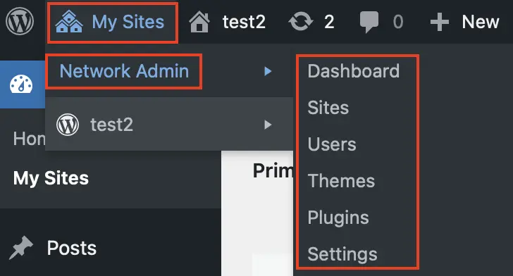Image: WordPress multisite – Network management with dashboard, sites, users, etc.