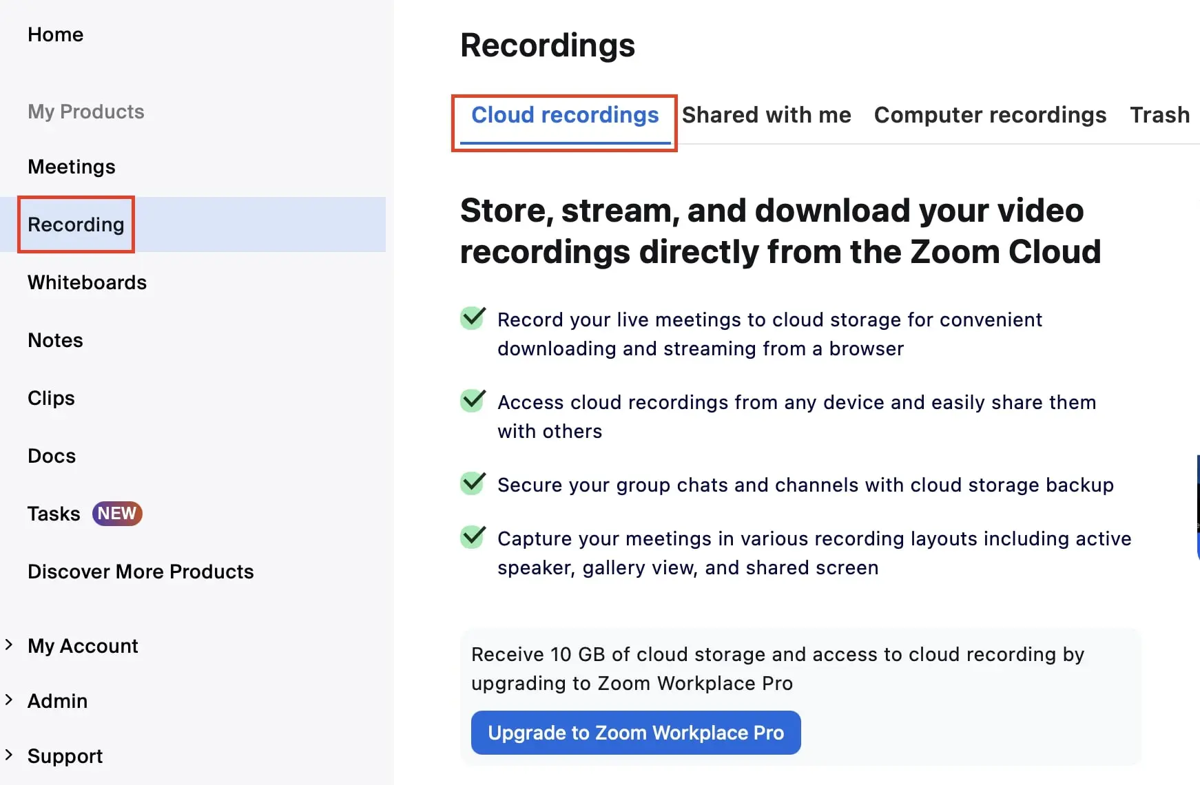 Image: Recording settings menu in Zoom