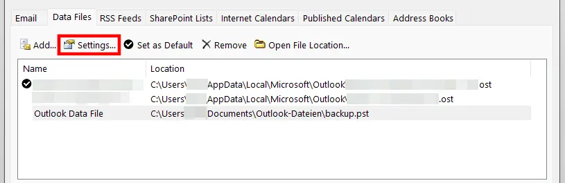 Image: List of Outlook Data Files