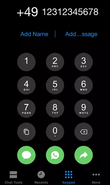 Image: Keypad in iOS app Click to Chat