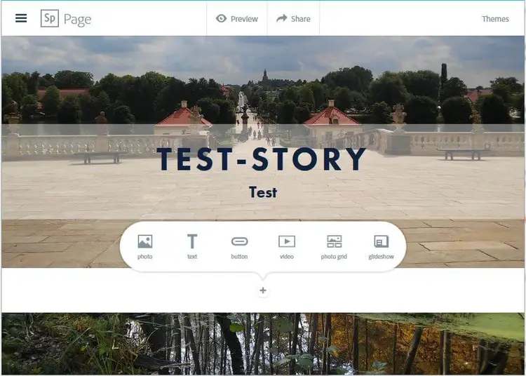 Adobe Spark Page: User interface of the web version Adobe Spark Page: User interface of the web version