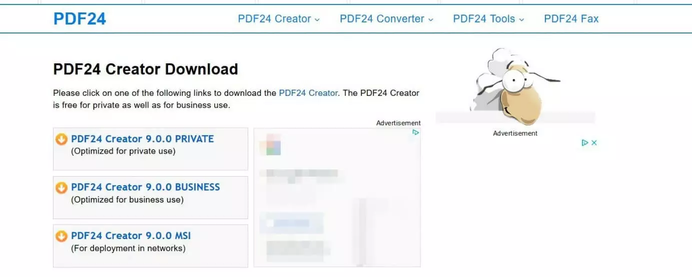 Image: PDF24 Creator homepage: Download center