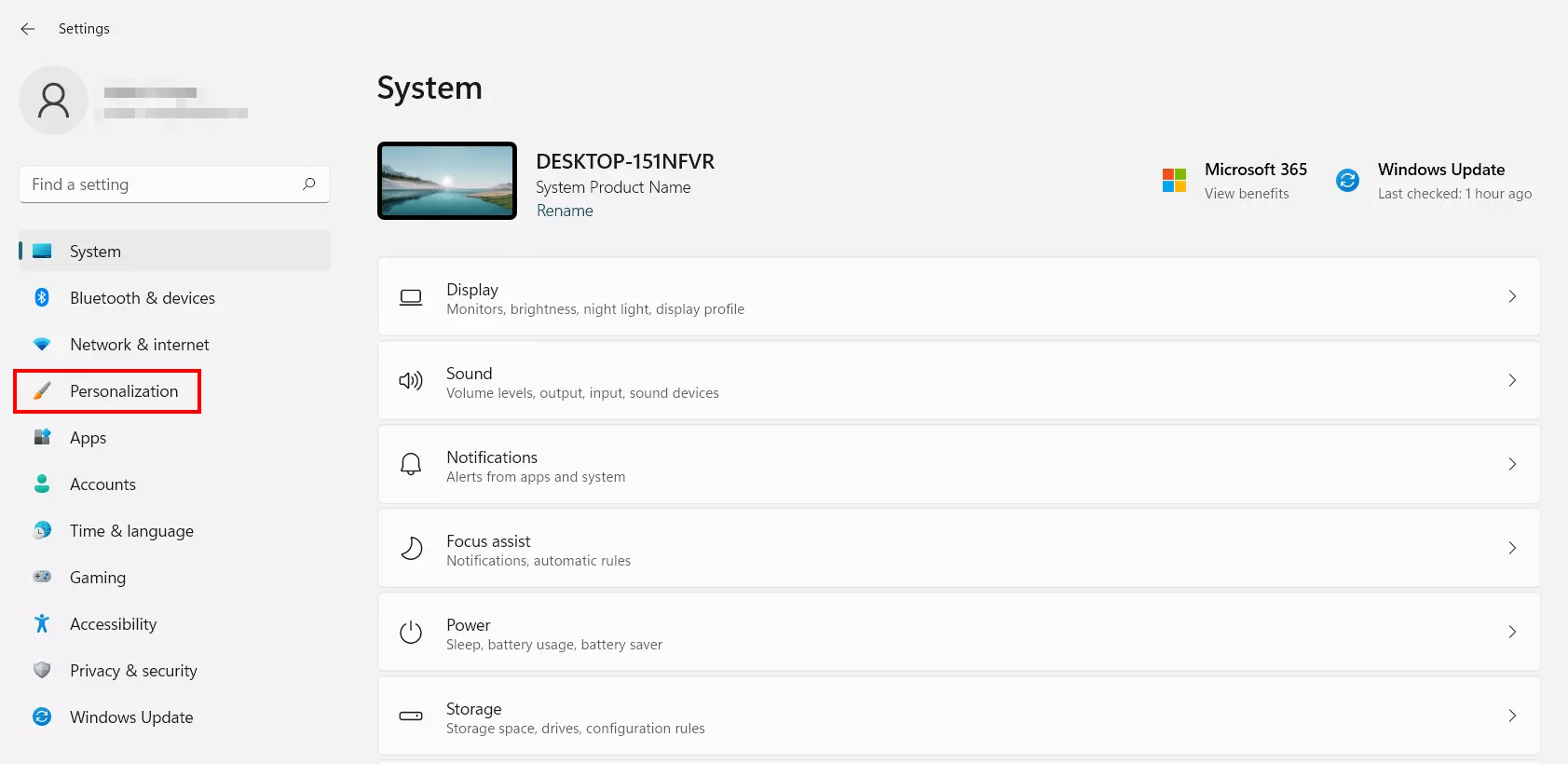 Image: Windows 11: “Personalization” entry in the settings
