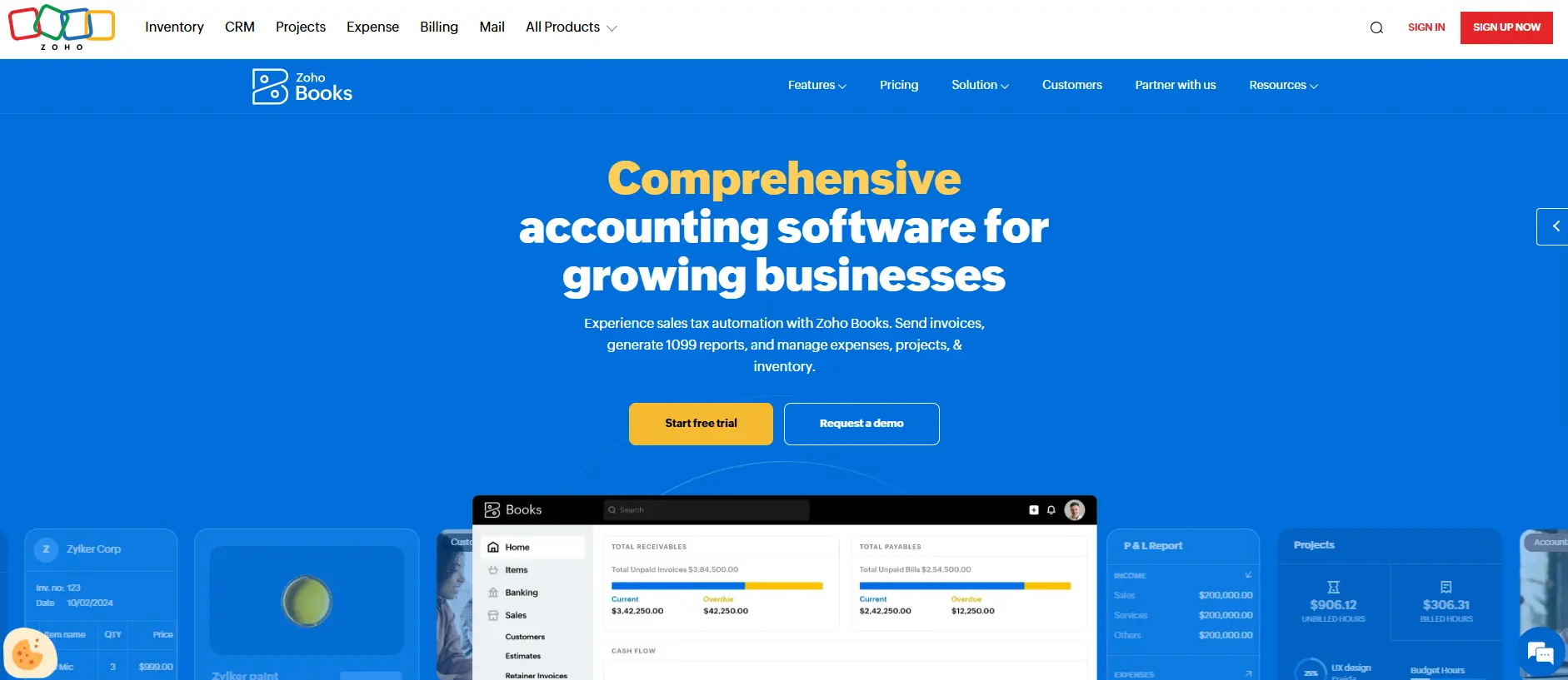 Zoho Books website Image: Zoho Books website