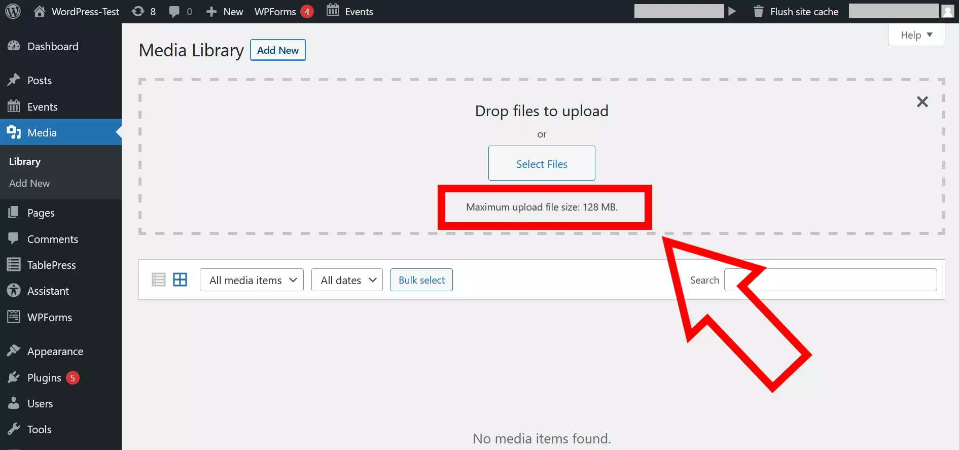 Image: Screenshot of the file uploader in the backend of a WordPress website