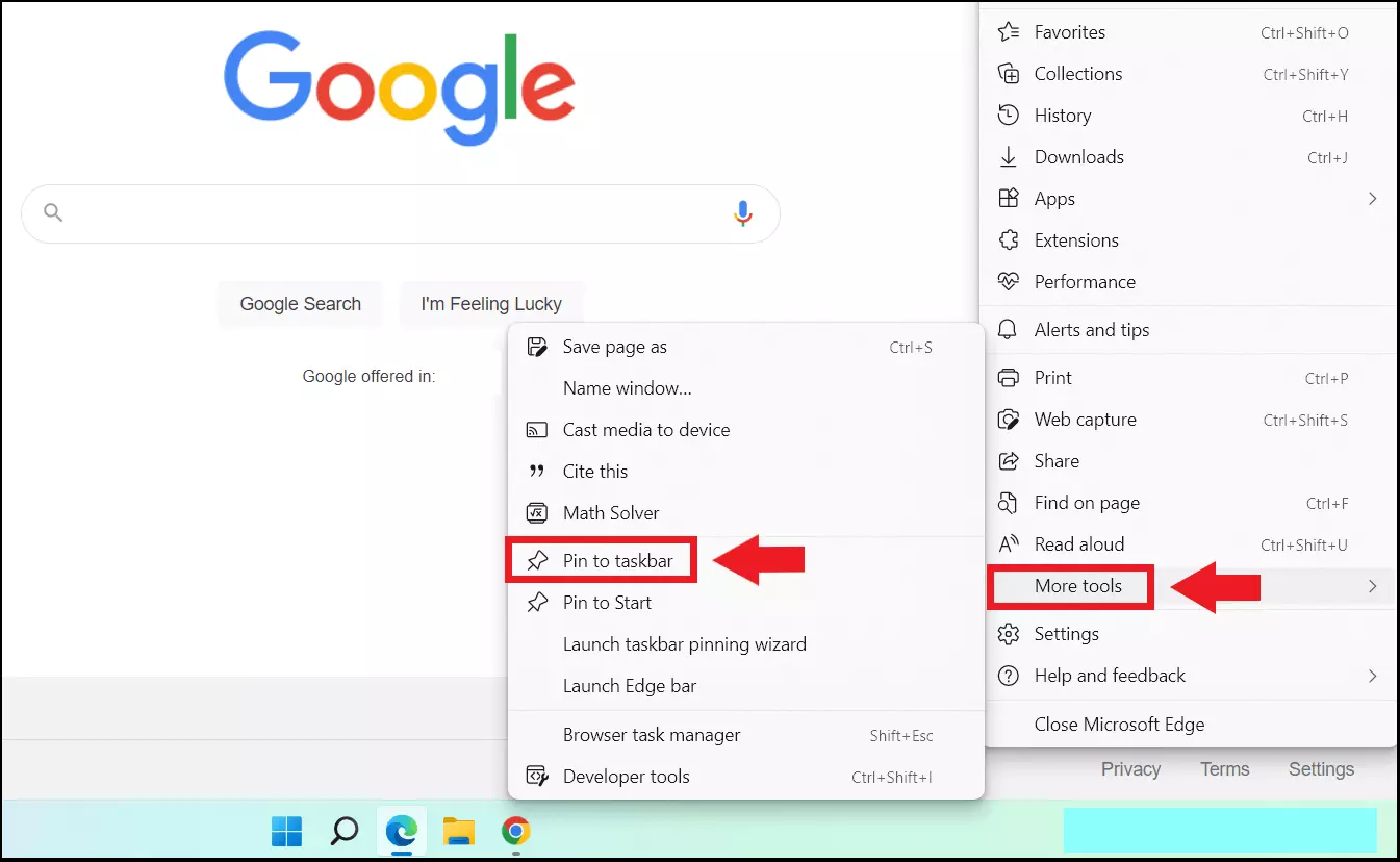 Image: The “Pin to taskbar” option in “More tools”