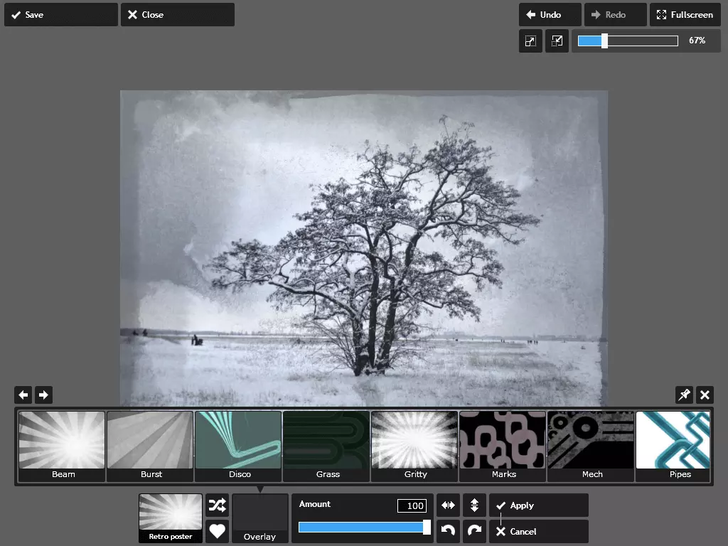 Image: Screenshot of the web app Pixlr Express in full screen mode