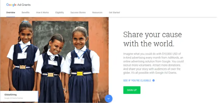 Google Ad Grants homepage Google Ad Grants homepage