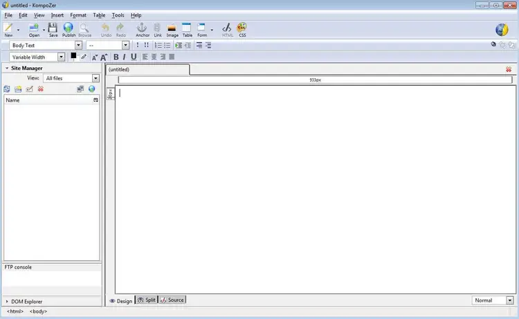 User interface of KompoZer User interface of KompoZer