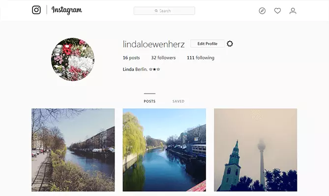 The Instagram profile of user, Linda