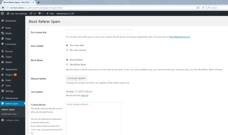 WordPress-Backend: Plugin configuration WordPress-Backend: Plugin configuration