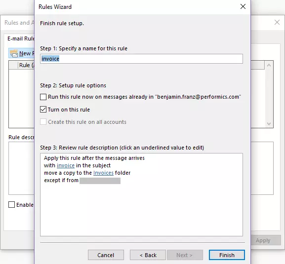 Outlook Rules Wizard: Setting up rule options Outlook Rules Wizard: Setting up rule options