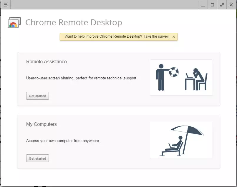 Image: Chrome Remote Desktop: home screen