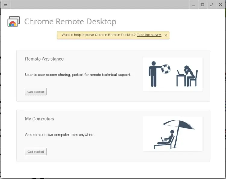 Chrome Remote Desktop: home screen Chrome Remote Desktop: home screen
