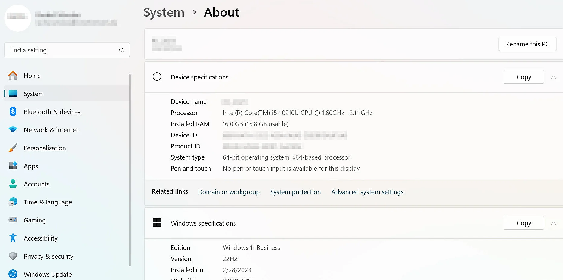 Image: FQDN displayed in the Windows Control Panel