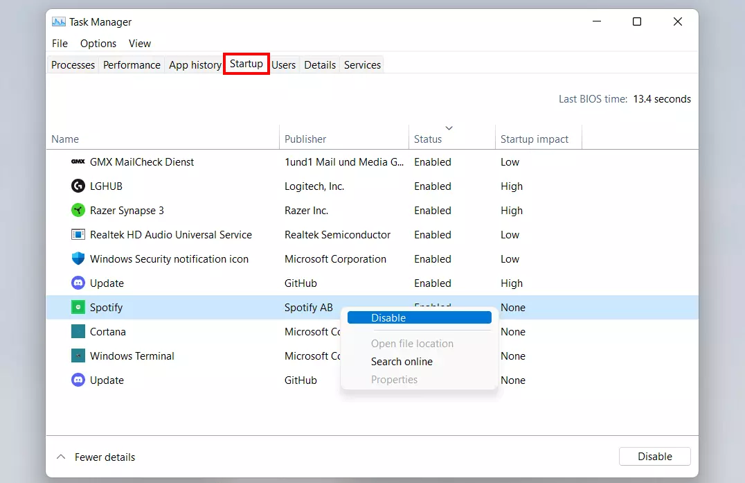 Image: Windows 11 Task Manager with “Autostart”