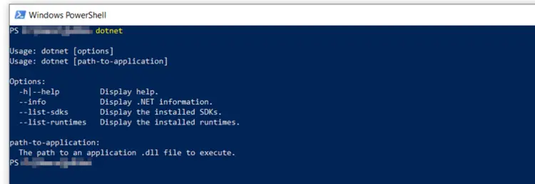 Windows PowerShell: dotnet options Windows PowerShell: dotnet options
