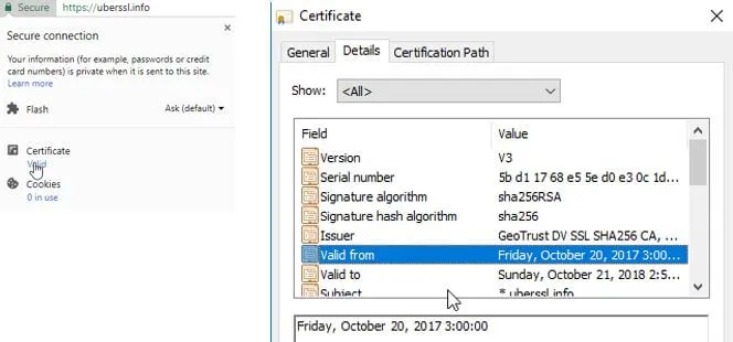 Checking the validity of your certificate on Chrome. Checking the validity of your certificate on Chrome.