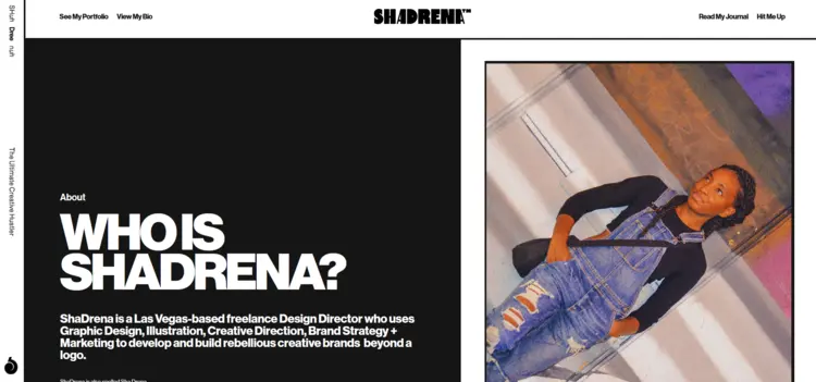 Designer ShaDrena Simon’s “About me” page Designer ShaDrena Simon’s “About me” page