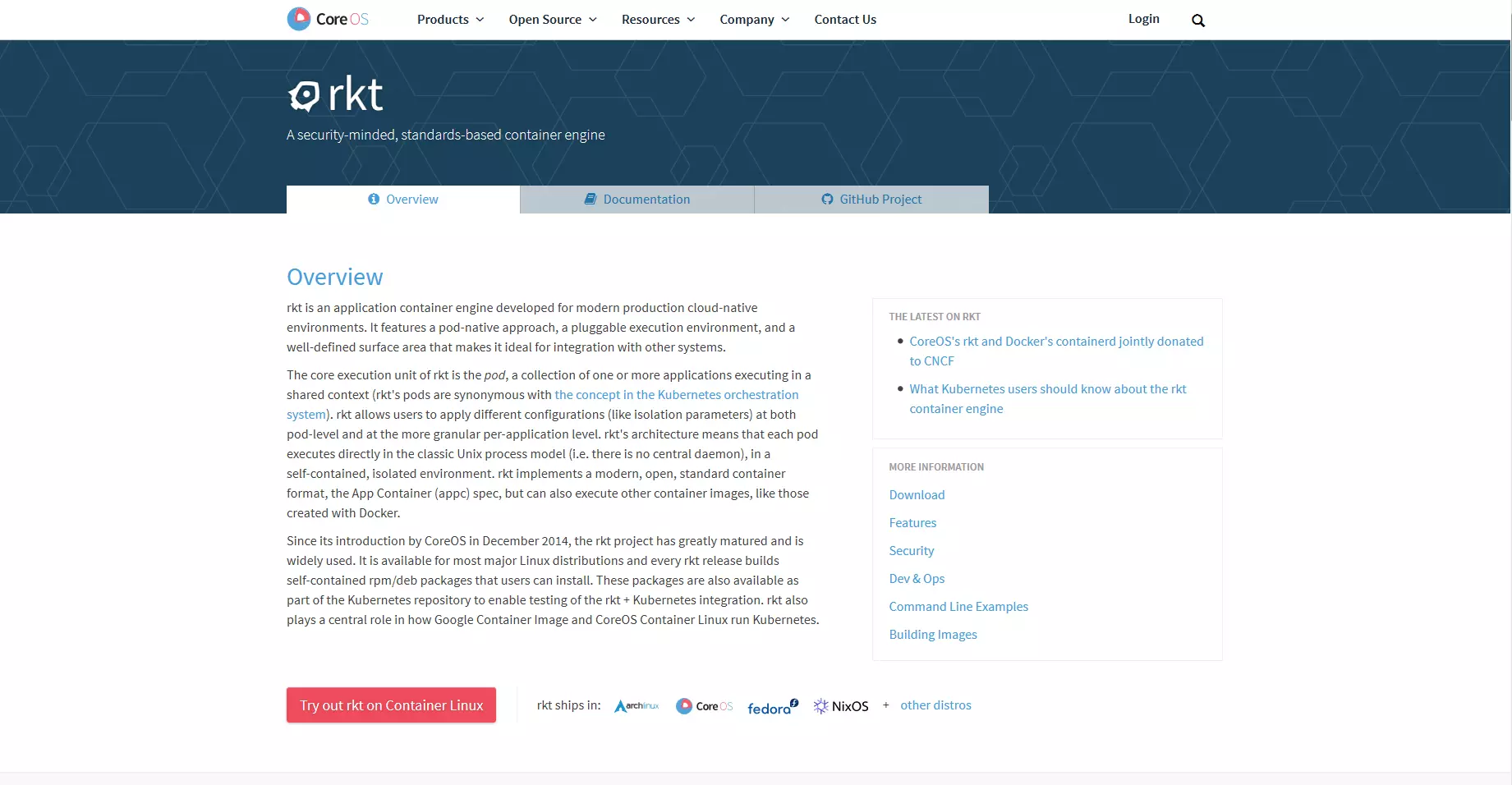Image: The rkt homepage