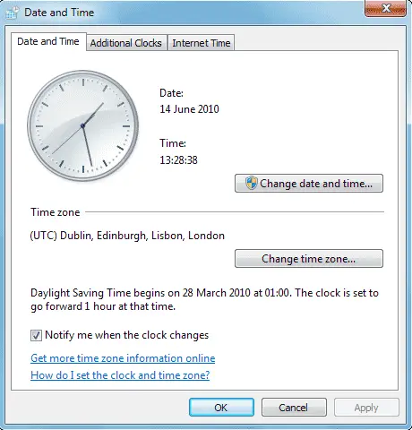 Windows system preferences: date and time Windows system preferences: date and time